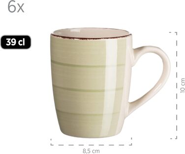 MÄSER Bel Tempo II Сервіз для сніданку на 6 осіб, вінтажний стиль, ручне розпису, 18 предметів, кераміка, steingut, колір димчастий зелений