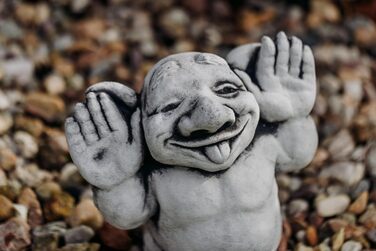 gartendekoparadies.de Massive Stone Figure, Funny Troll. Hello, here I am! Height 25 cm, Grey, 6 kg, made of cast stone, frost-resistant figure for outdoor use.
