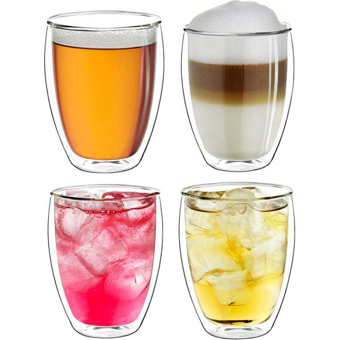 Creano Double-Walled XXL Insulated Glass 400ml, Extra Large Heat-Resistant Coffee/Tea/Latte Macchiato Glass Made of Borosilicate Glass, Set of 4