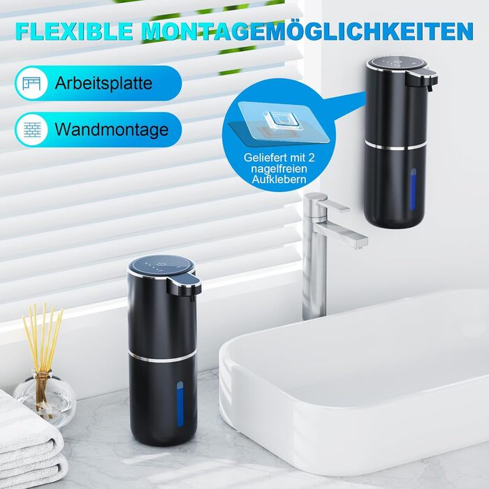 Автоматичний диспенсер для мила Amyzavls, 380 мл, USB, інфрачервоний сенсор, настінний, чорний