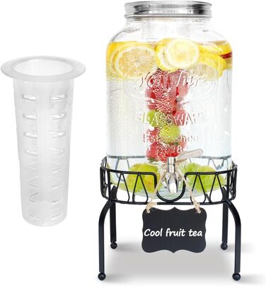 Диспенсер для напоїв на 7.6л зі стійкою, скляний диспенсер для води, соку, з нержавіючої сталі з краном, для дому, вечірок, свят