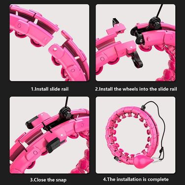 LEAFIA Smart Fitness Hula Hoop, Weight Loss, with Massage Nodes and 24 Detachable Adjustable Wide-Moving Hoop Sections, for Kids Adults Beginners Weight Loss Segment Training, PINK