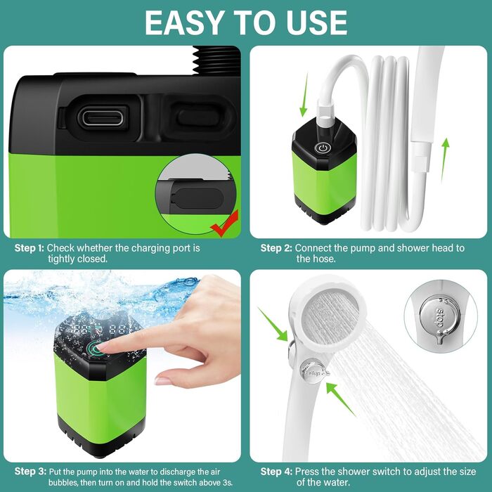 Upgraded Portable Camping Shower, Camping Shower with Rechargeable 6000mAh Battery and Temperature Display, Mobile Shower Set with Showerhead and Hose for Hiking, Camping, Travel, Beach, Pet