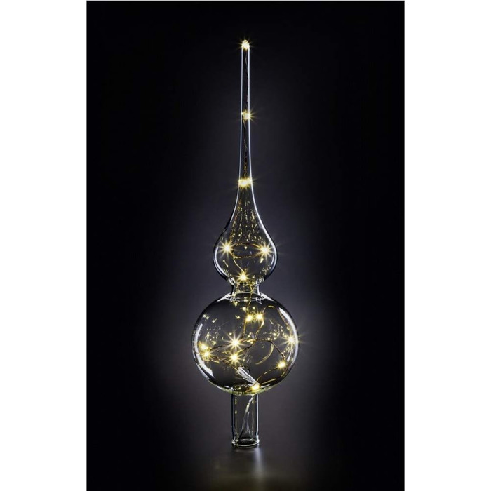 Lumix® LED Wireless Tree Topper Christmas Tree Star Christmas Ornament Transparent Glass Warm White Hand-Blown Christmas Decoration Christmas Tree 29cm Made in Germany 76030, Clear