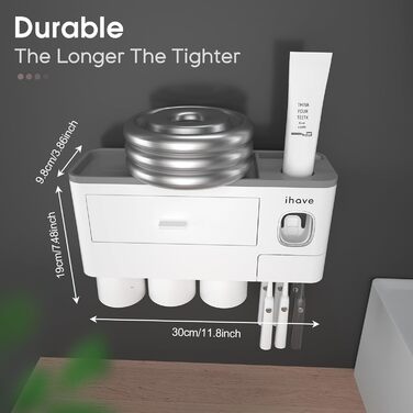 I have a bathroom toothbrush holder, 3-cup toothbrush holder with toothpaste dispenser, bathroom accessories with large storage space, cosmetic drawer, white