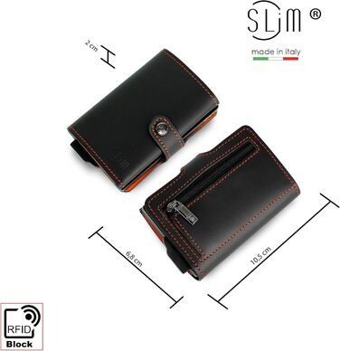 SLim жіноче та чоловіче портмоне/гаманець Smart Wallet з відділенням для монет та RFID захистом, Made in Italy (Чорний та Оранжевий)