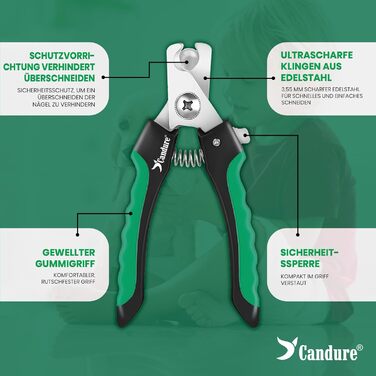 Професійні когтерізки для собак та котів Candure з пилочкою, нержавіюча сталь, 15 см, безпечний захист