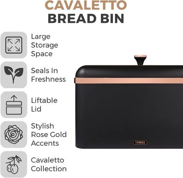 Cavaletto Brotkasten-Aufbewahrung T826130BLK: металевий хлібний контейнер, чорно-червоного кольору, 23 x 35 x 24 см