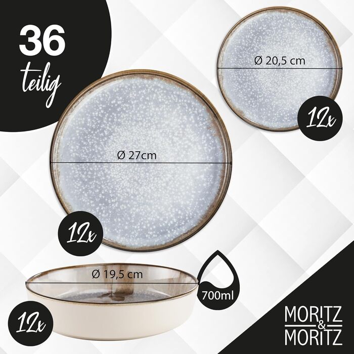 Moritz & Moritz Blossom 18-Piece Dinnerware Set - Elegant Porcelain Tableware for 6 - Dinner Plates, Dessert Plates, Soup Plates