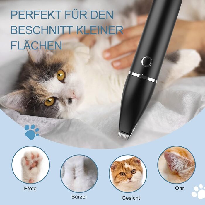 Триммер для собак: набір для стрижки кігтів, USB-зарядка, безпечний, тихий, IPX7 водонепроникний, чорний