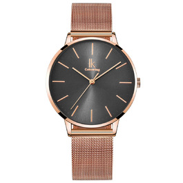 Жіночий годинник Alienwork IK Minimalist, ультратонкий, сітчасте браслет (рожеве золото/сірий/рожеве золоте сітчасте браслет)