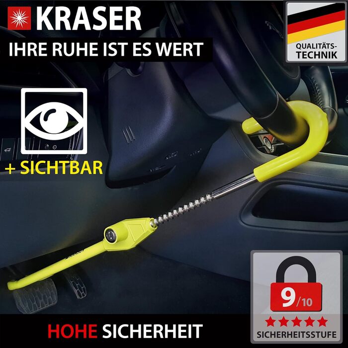KRASER KR835 Високозахисний замок-блокіратор на кермо і педалі для авто, універсальний протиугонний замок-скоба для легкових автомобілів, мікроавтобусів, автодомів