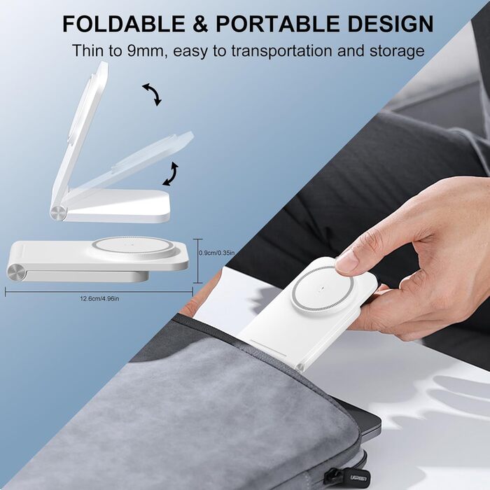 Бездротова зарядка MagSafe, складана, швидка, сумісна з iPhone 17, 16, 15, 14, 13, 12, AirPods 3/2/Pro 2/Pro (G240 White)