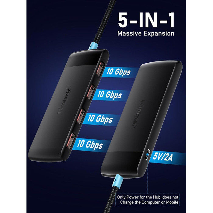 Lemorele USB-C док-станція: 4K HDMI, 4x USB 3.0/2.0, 100W PD, SD/TF, USB-C 3.0 - для MacBook, Dell, HP, Lenovo, Asus