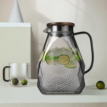 ecooe Glass Giraffe 1.8L Water Carafe for Refrigerator Door, Carafe Glass with Lid, Black Refrigerator Pitcher Water Jug Glass Jug for Hot/Cold Water, DIY Drinks, Iced Tea, Juice, Milk, Tea, Coffee