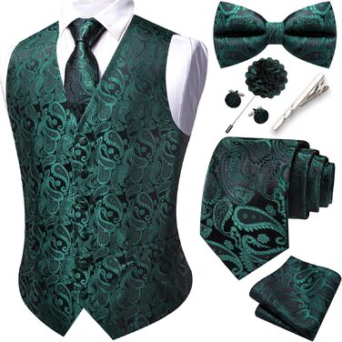 Костюмний жилет Barry.Wang з паєтками, краватка, метелик, комплект з 8 предметів для весілля, зелений жаккард