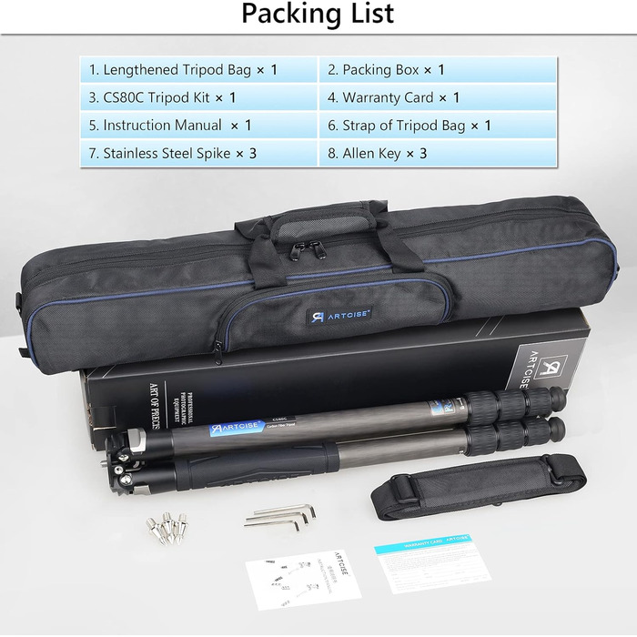 Штатив для камери ARTCISE з вуглецевого волокна з моноподом, 40 мм, для важкої техніки, 88 кг, CS80C