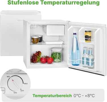 Міні-холодильник Bomann 45L з морозильною камерою: тиха кухонна/офісна/кемпінгова/геймінгова кухонна коробка, двері відкриваються зліва/справа, модель KB 7245, нержавіюча сталь (білий)