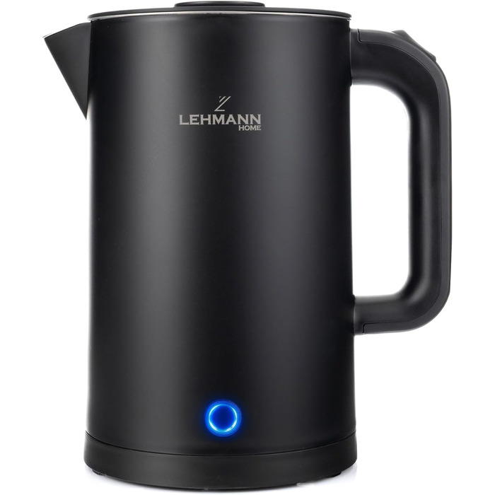 Електричний чайник LEHMANN з нержавіючої сталі 1,7л, 2200W, швидкий нагрів, подвійні стінки, автовимкнення та захист від перегріву, BPA-free, для дитячого харчування, чаю та кави, чорний