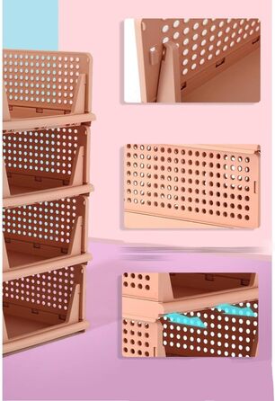 Ygapuzi 2 Pack Stackable Clothes Storage Baskets Organizer Sliding Cabinet Shelf Divider Separator Desktop Containers for Closet Wardrobe Kitchen Bathroom Office (White - 2Pack) (Pink - 4pack)