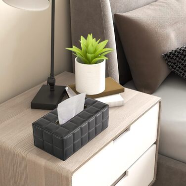 KINGFOM™ Rectangular Leather Cosmetic Tissue Box for Home/Office/Car (Black)