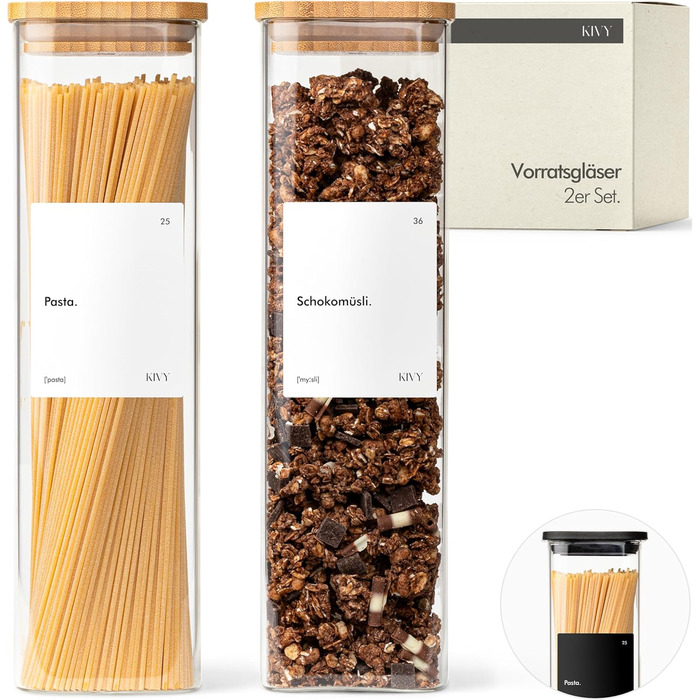 Скляні контейнери для зберігання KIVY з бамбуковими кришками (2x1800 мл)