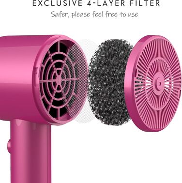 Фен AINA з дифузором, для жінок | Іон-технологія, керамічне покриття, холодний струмінь, 230v~ (неоново-рожевий)