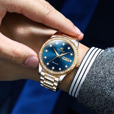 Чоловічий механічний годинник OLEVS зі скелетоном, автоматичний водонепроникний годинник (7003-silber, Goldblau)