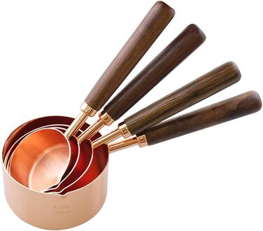 Alnicov Measuring Cups & Measuring Spoons 8-Piece Set, rose gold measuring spoons with walnut handle for the kitchen for measuring various ingredient quantities. For kitchen, cooking, and baking.