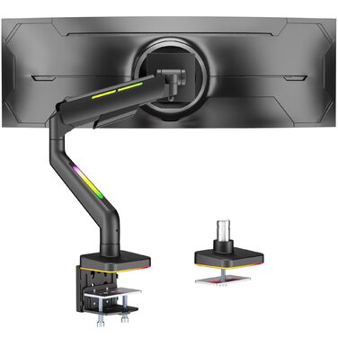 Кріплення для монітора ARES WING RGB - тримач для ігрового монітора, 17-49 дюймів, підходить для важких (20 кг) та вигнутих моніторів, регульована висота, чорний