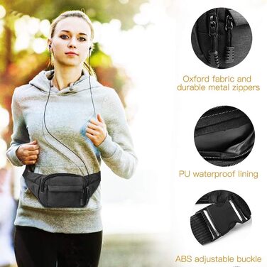 Водонепроникна поясна сумка-рюкзак для жінок та чоловіків, ідеальна для туризму, кемпінгу, велосипеду та подорожей, чорного кольору, велика