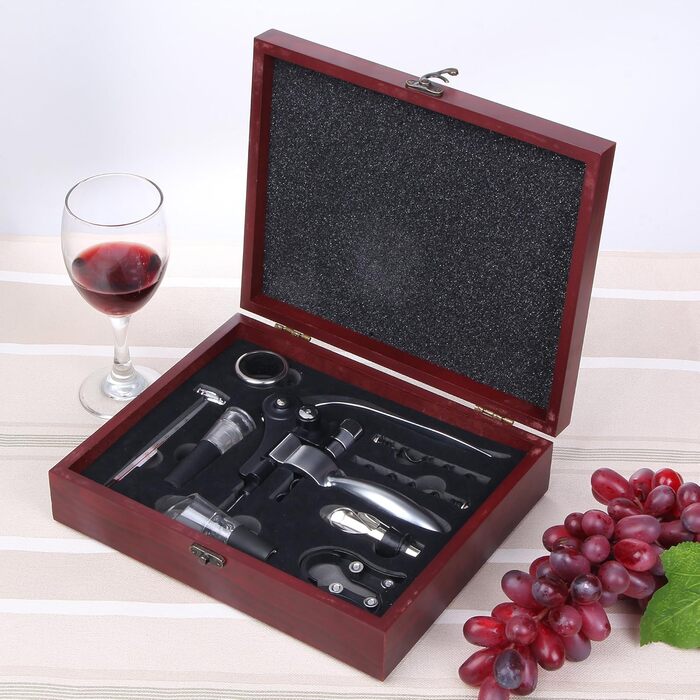 Corkscrew, GWCLEO Luxury Wine Opener with Elegant Gift Box, Sommelier Set with Bottle Opener, Foil Cutter, Wine Aerator, Drip Rings, Wine Stoppers, Wine Pourer, Wine Thermometer, Wine Vacuum Pump