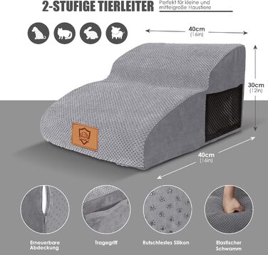 Сходинки для собак Myiosus: 2 сходинки, водонепроникні, з неслизьким покриттям, для диванів та ліжок, знімний чохол, портативні, сірого кольору