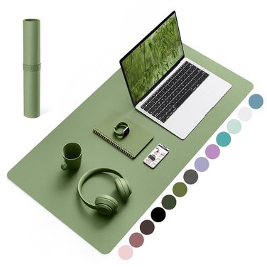 Офісний килимок для миші та столу YSAGi з натуральної шкіри, 90x43 см, оливково-зелений. Килимок для ноутбука в офіс/додому
