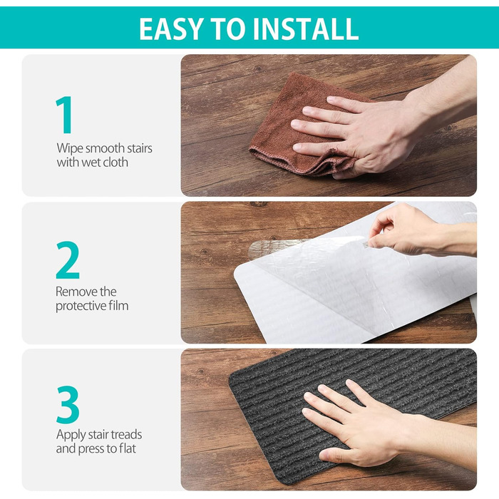 Килимок на сходи ToStair, 76x20 см (15 шт.) Антиковзка підкладка для сходів, захист для дерев'яних ступенів, килимки для дому для дітей, літніх людей та собак, чорний