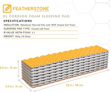 Ізоляційний туристичний килимок Featherstone Outdoor EL Cordion R-Value 2.1 із закритопористого піноматеріалу для ультралегких походів, кемпінгу та туризму