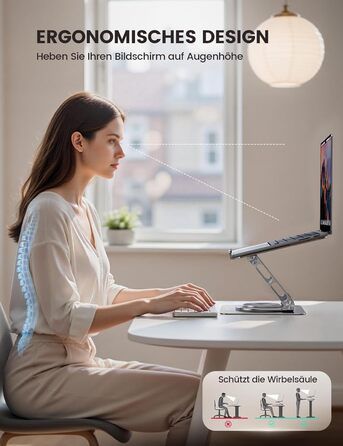 Підставка для ноутбука Lamicall - регульована, 360° обертання, складна, алюмінієва, для офісу/дому, сумісна з Macbook Pro Air, 10-17.3'