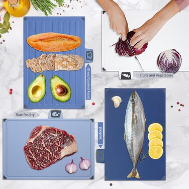 Набір з 3 дерев'яних обробних дощок, великі, з антибактеріальним покриттям, з пресом для часнику, для кухні, для овочів/фруктів/м'яса, бежевий+зелений+темно-синій