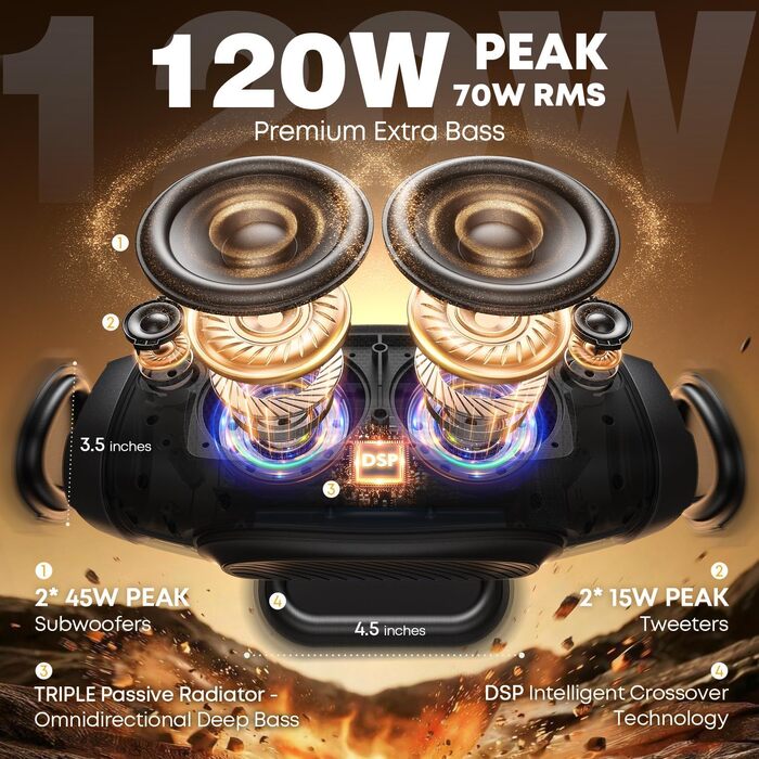 W-KING Bluetooth колонка 120W: Водонепроникна портативна колонка для вечірок з глибоким басом, TF/AUX/EQ, до 42 годин