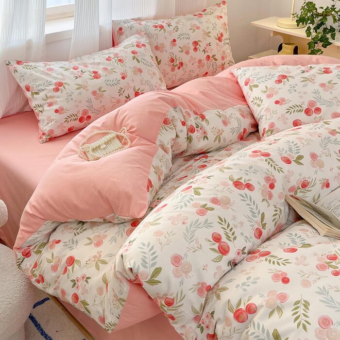 Блискуча постільна ковдра Bunt Blumen з бавовни 100x135 см, рожево-біле забарвлення, для дітей, з квітковим малюнком, комплект (ковдра + 1 подушка)