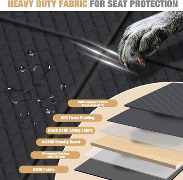 Накидка для собак у машину Lekeinchi - водовідштовхувальна, стійка до подряпин, з 6 дерев'яними планками та ременями безпеки, 140x77 см (чорний)