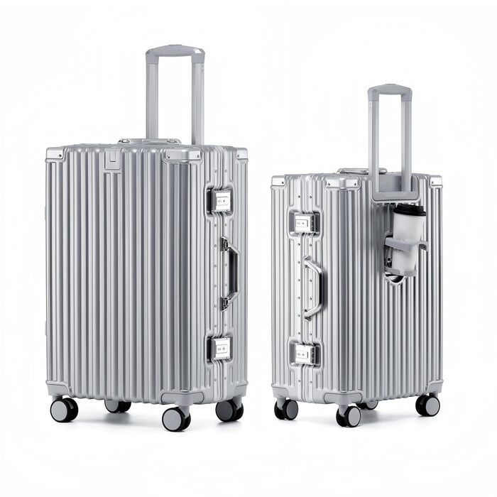 Валіза Aoliwei середнього розміру M (67 см) з алюмінієвим каркасом, полікарбонат, 65Л, з підстаканником та TSA-замком, срібляста