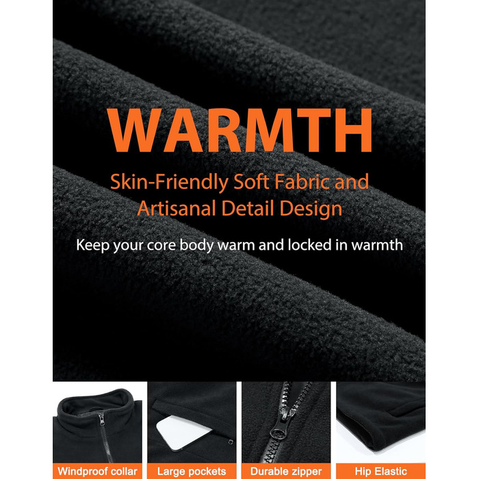 Loowoko Тепла жилетка для чоловіків та жінок з підігрівом, флісова, без акумуляторів, 3 температурні режими, 6 зон нагріву, пральна, для роботи на відкритому повітрі, мотоцикла, прогулянок, чорна, M
