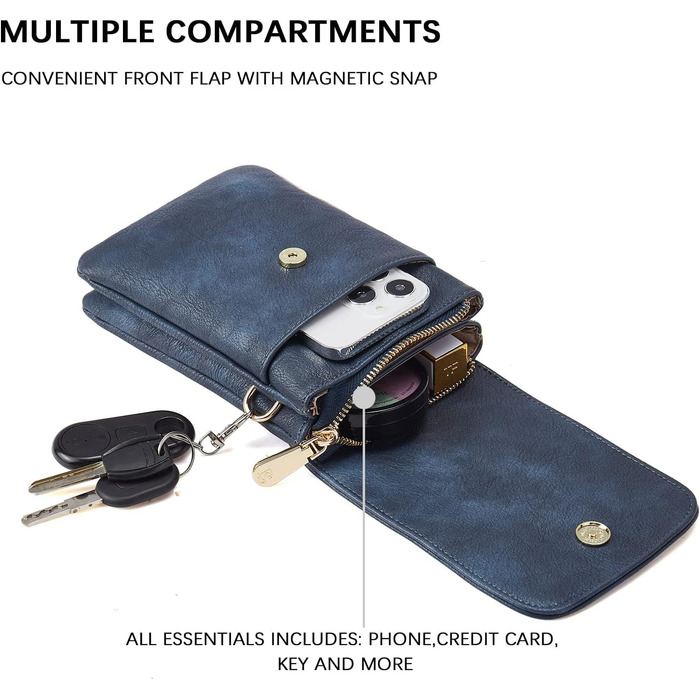 Сумка-клатч BOSTANTEN для телефону через плече, сіра (A-08-blau) з PU шкіри для жінок, гаманець-органайзер