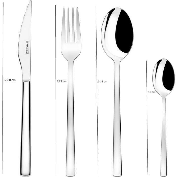 Monix Genova Cutlery Set, 24-piece, with steak knives, 18/10 stainless steel, modern design, polished, 2.5 mm thick, for 6 people, silver