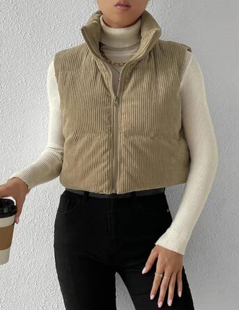 Жіноча куртка Gihuo з наповнювачем Cord, кроп-модель, комір-стійка, застібка на блискавку, стьобані рукави (M, Хакі)