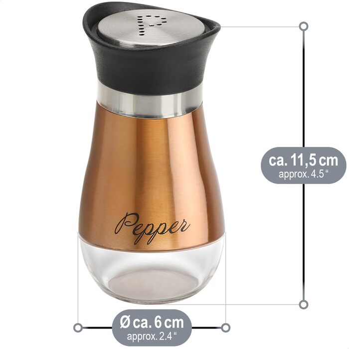 Набір для солі та перцю Com-Four® 2 шт. з нержавіючої сталі та скла - солянка та перечниця - набір спецій з написом для кухні та ресторану (мідний)