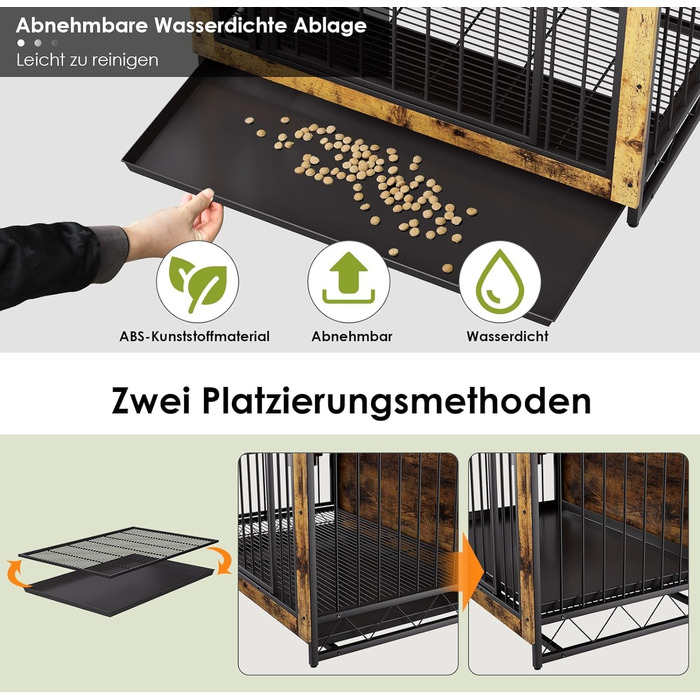 Дерев'яний вольєр для собак, 93x64x58 см, з піддоном та мисками, для собак середніх та маленьких порід (до 40 кг), білий (колір дерева)