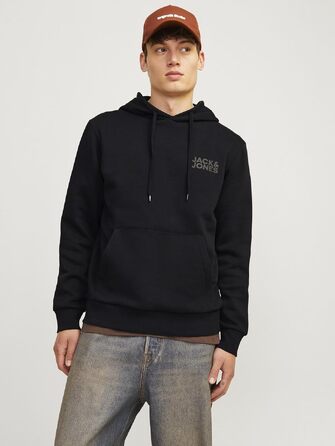 Чоловічий худі Jack & Jones Regular Fit JJEADRIAN з принтом, чорний
