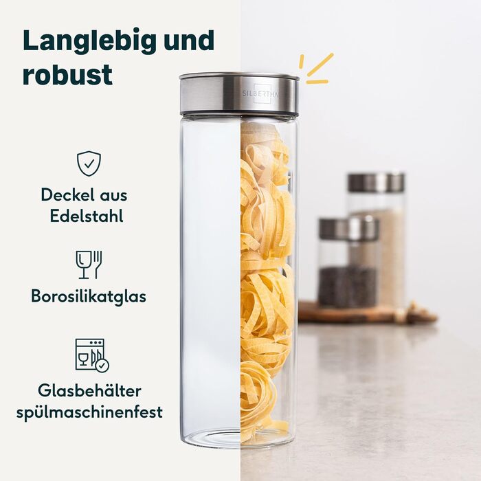 SILBERTHAL Storage Jars Glass with Lid 1700 ml - Storage Jars for airtight & leak-proof storage in the kitchen